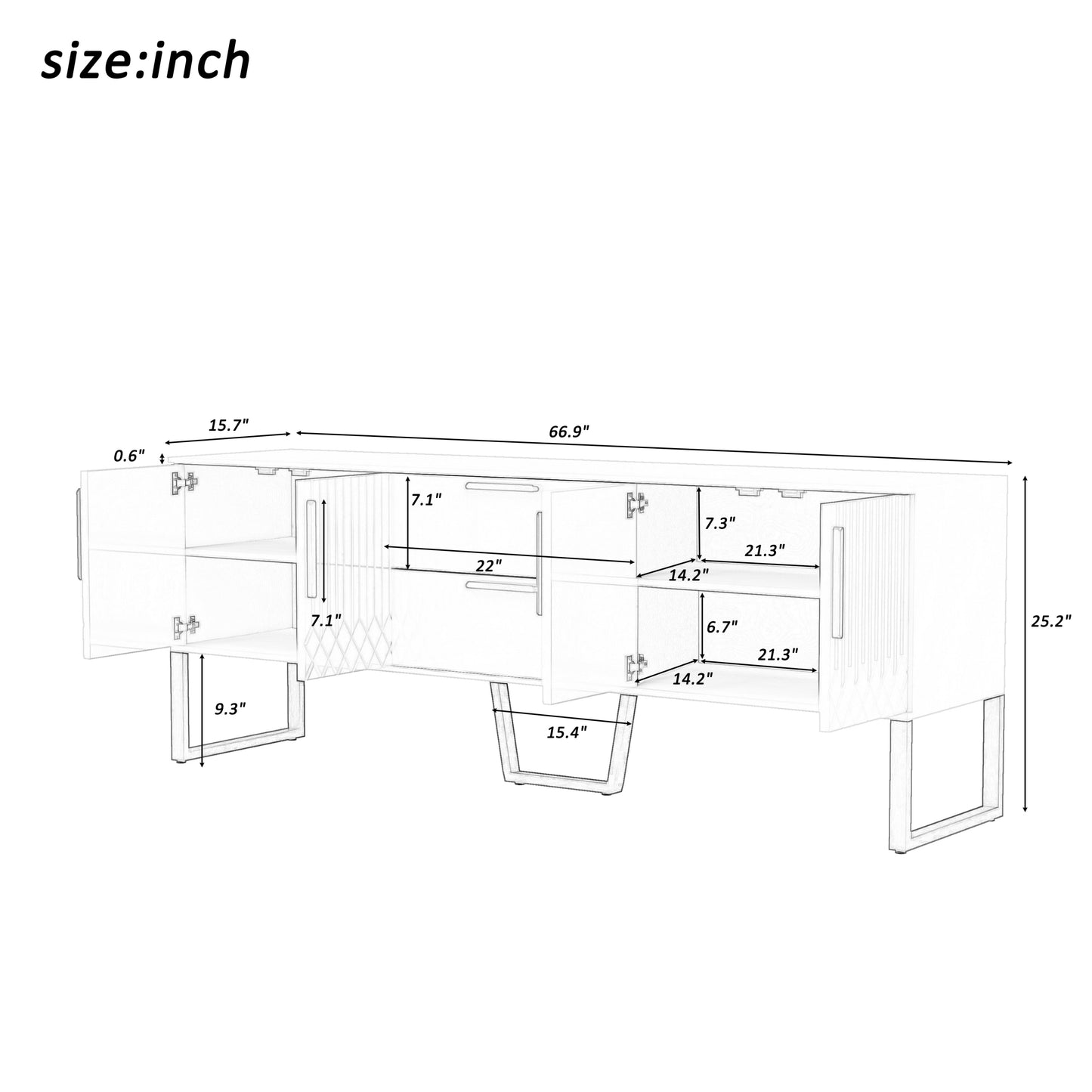 U-Can Modern TV Stand for TVs up to 75 Inches, Storage Cabinet with Drawers and Cabinets, Wood TV Console Table with Metal Legs and Handles for Living room, White