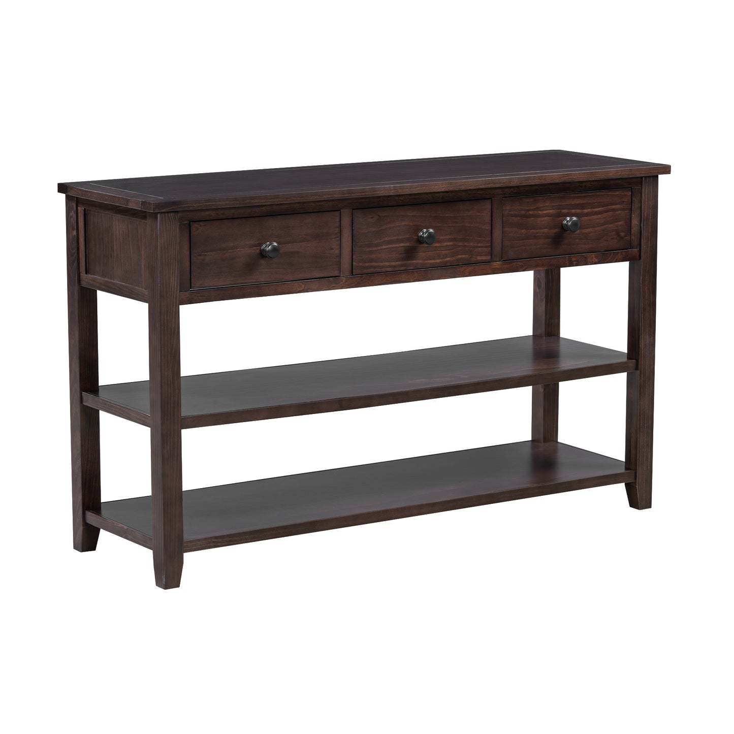 TREXM Retro Design Console Table with Two Open Shelves, Pine Solid Wood Frame and Legs for Living Room (Espresso)