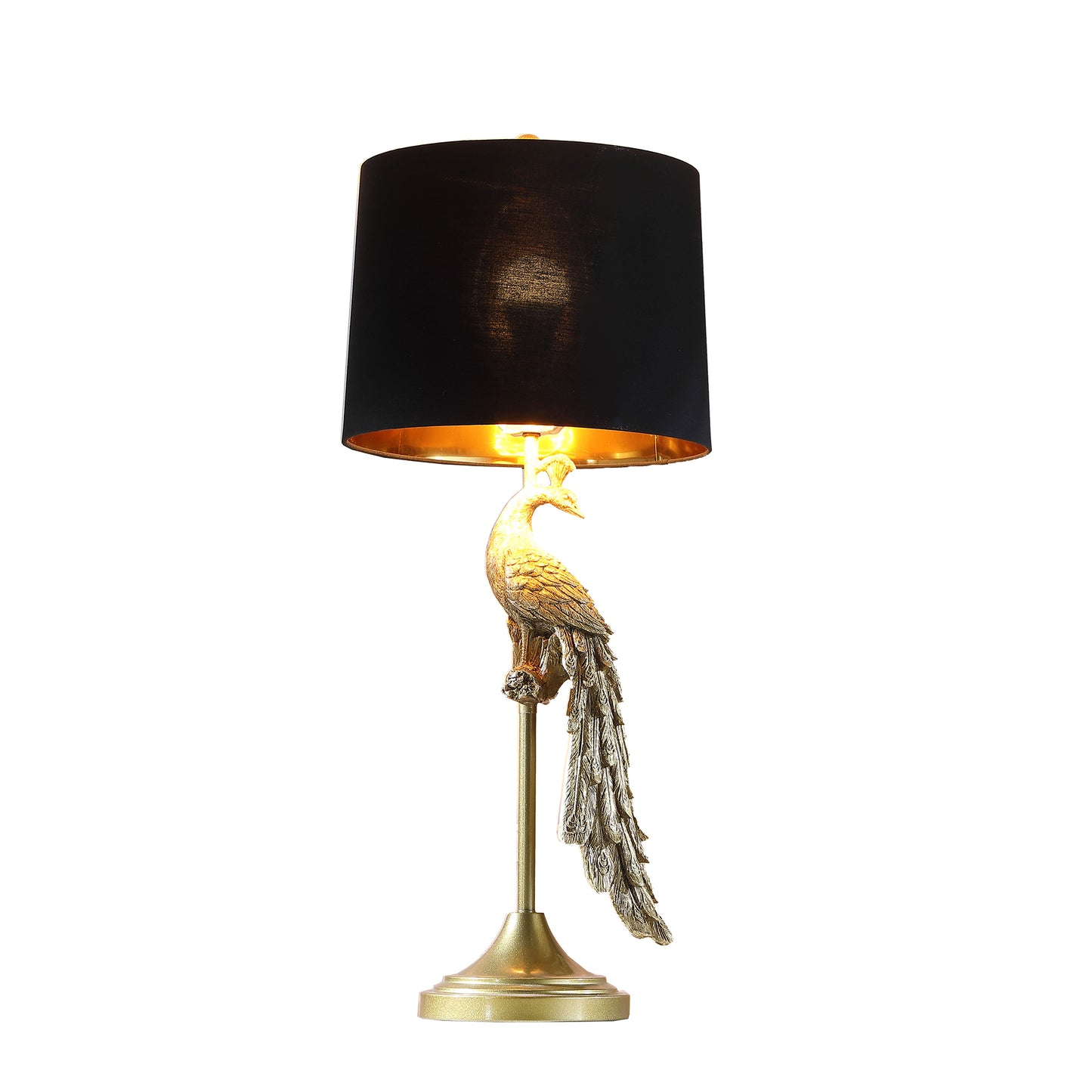 29" Modern Elegance Golden Peacock On Pedestal Polyresin Table Lamp