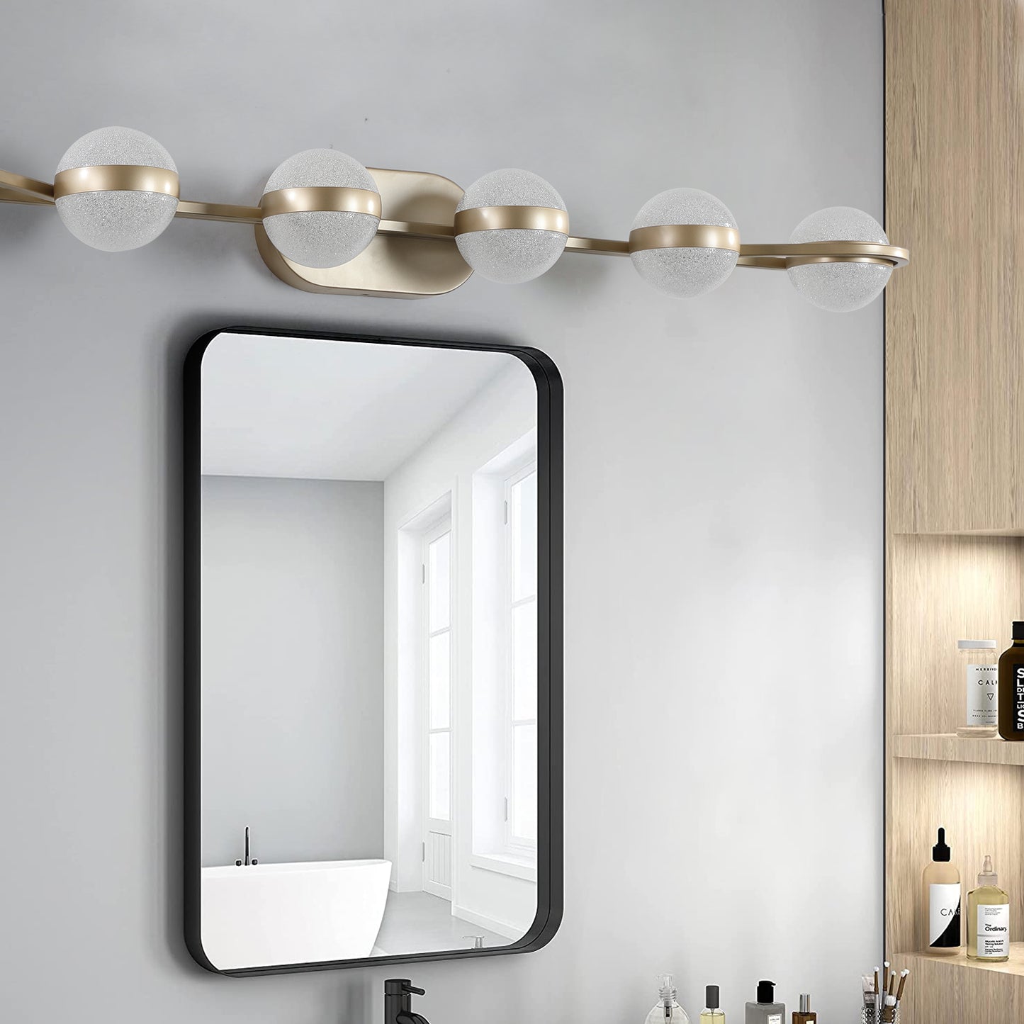 Champagne Gold Bathroom Vanity Light - 6-Bulb LED Wall Mounted Fixture with Stylish Acrylic Shades