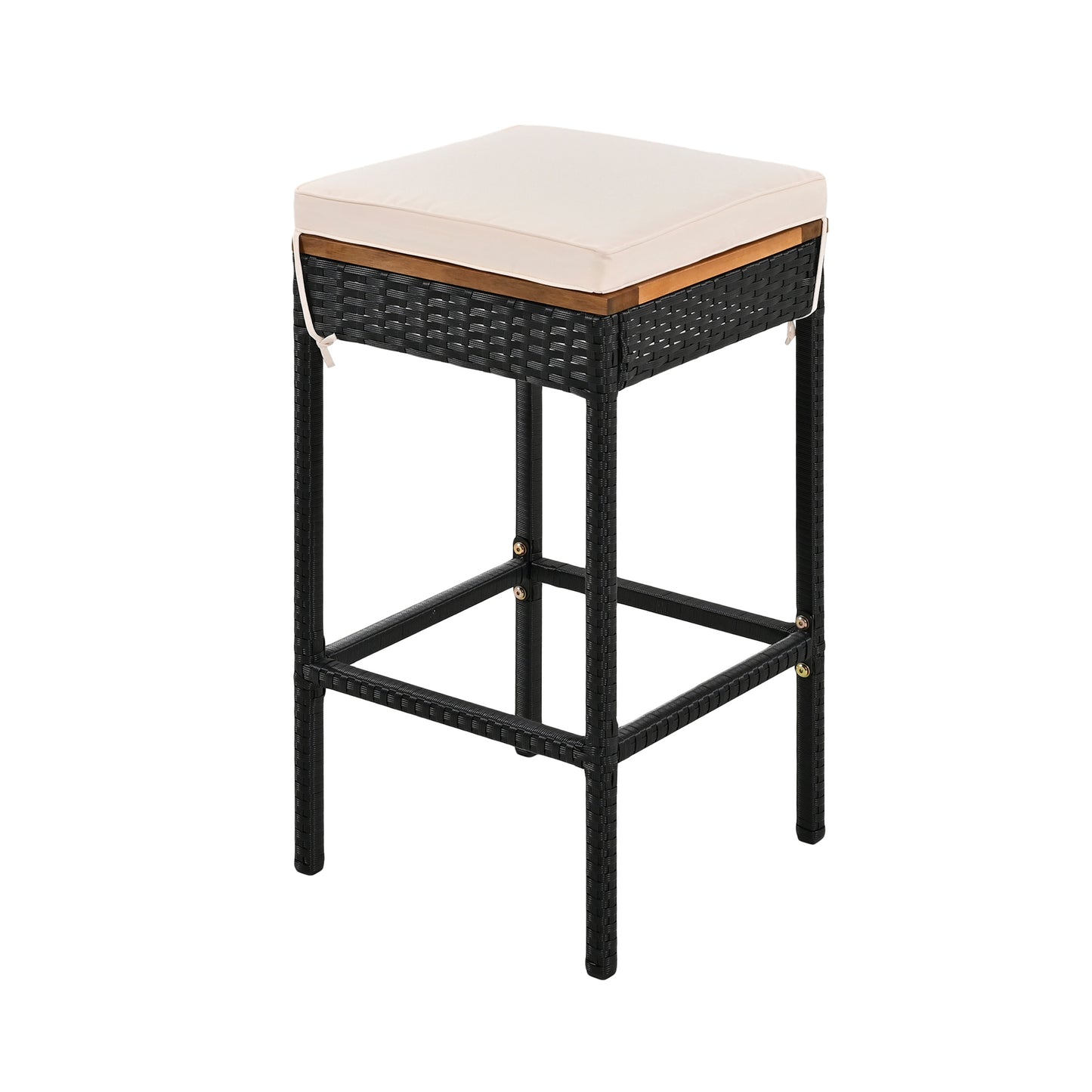 GO Table de bar d'extérieur en bois d'acacia 10 pièces et huit tabourets avec coussins, table de salle à manger de jardin en rotin PE, plateau pliable, ensemble bistro de salle à manger haute, meubles de patio toutes saisons, marron