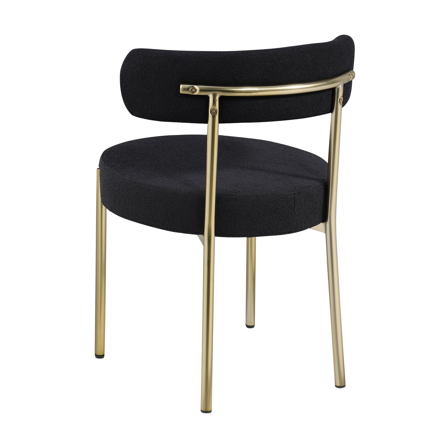 Round Upholstered Mid-Century Modern Dining Chairs Set of 2 with Curved Backrest and Brass Metal Legs