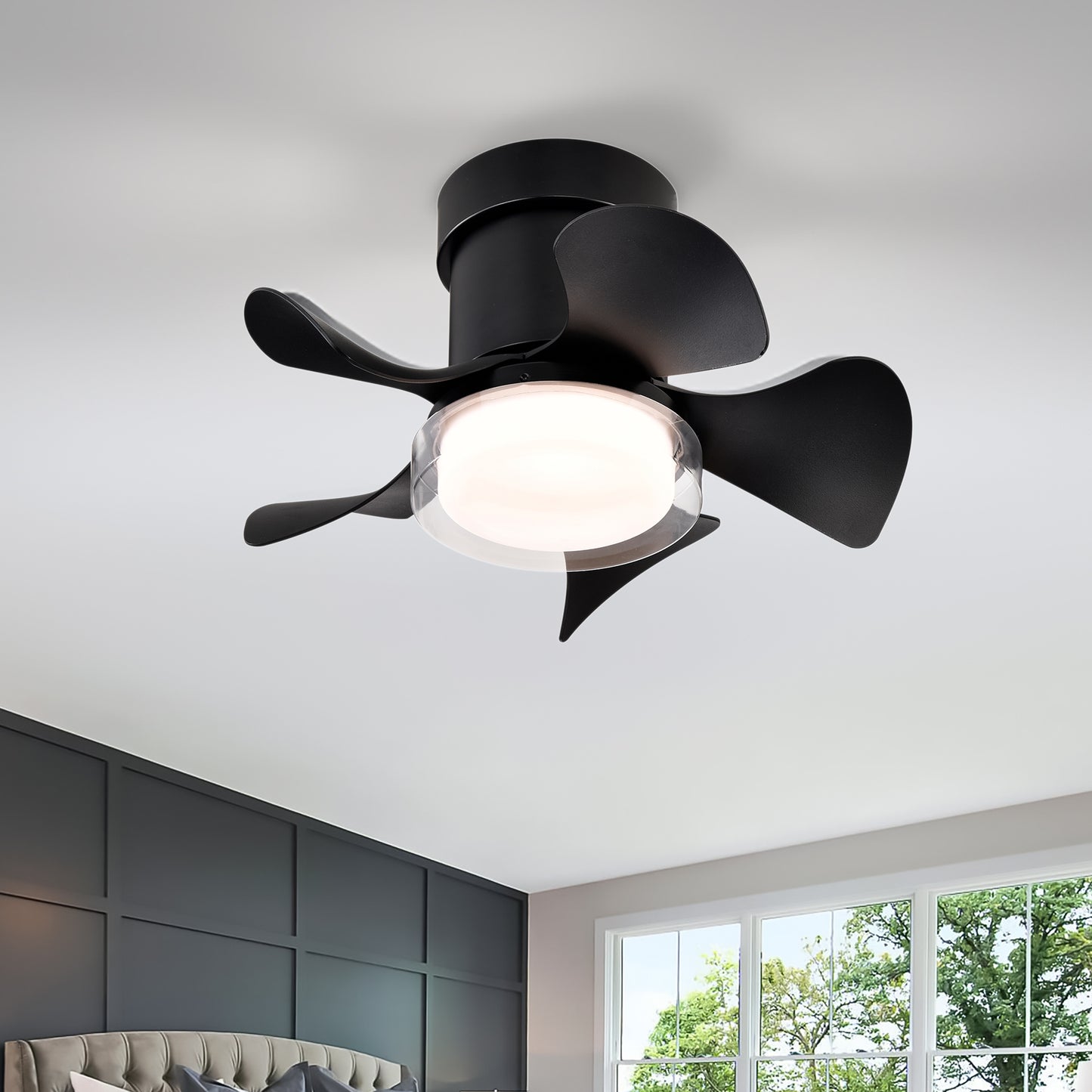 21''  low noise matte black abs blade remote ceiling fan with led light for Kitchen Bedroom Dining room Toilet Patio (Matt Black)