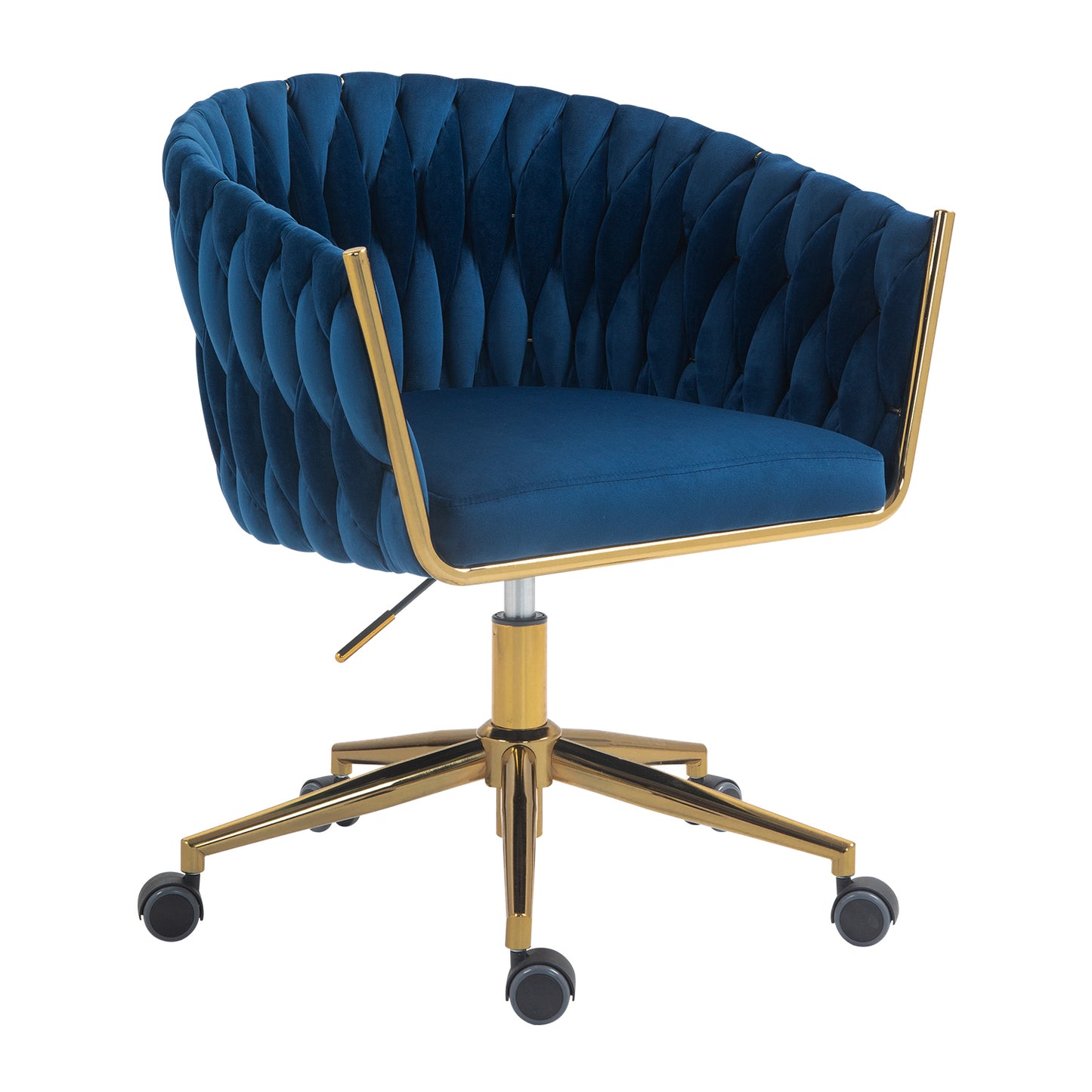 Design moderne, le dossier est une chaise de bureau tissée à la main, des chaises de coiffeuse avec roulettes, réglable en hauteur, pivotant à 360° pour la chambre à coucher, le salon (BLEU)