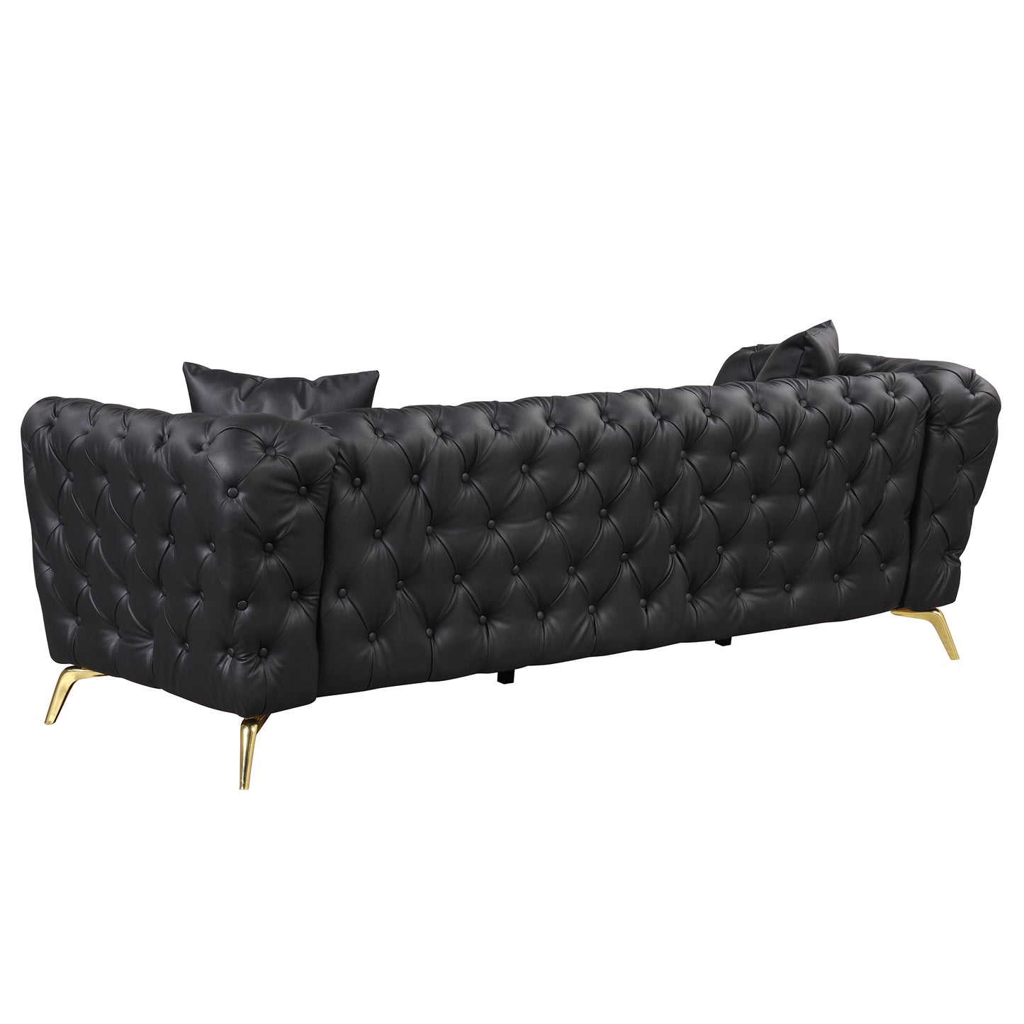 88.5" Modern Sofa Couch PU Upholstered Sofa with Sturdy Metal Legs, Button Tufted Back, 3 Seater Sofa Couch for Living Room,Apartment,Home Office, Black