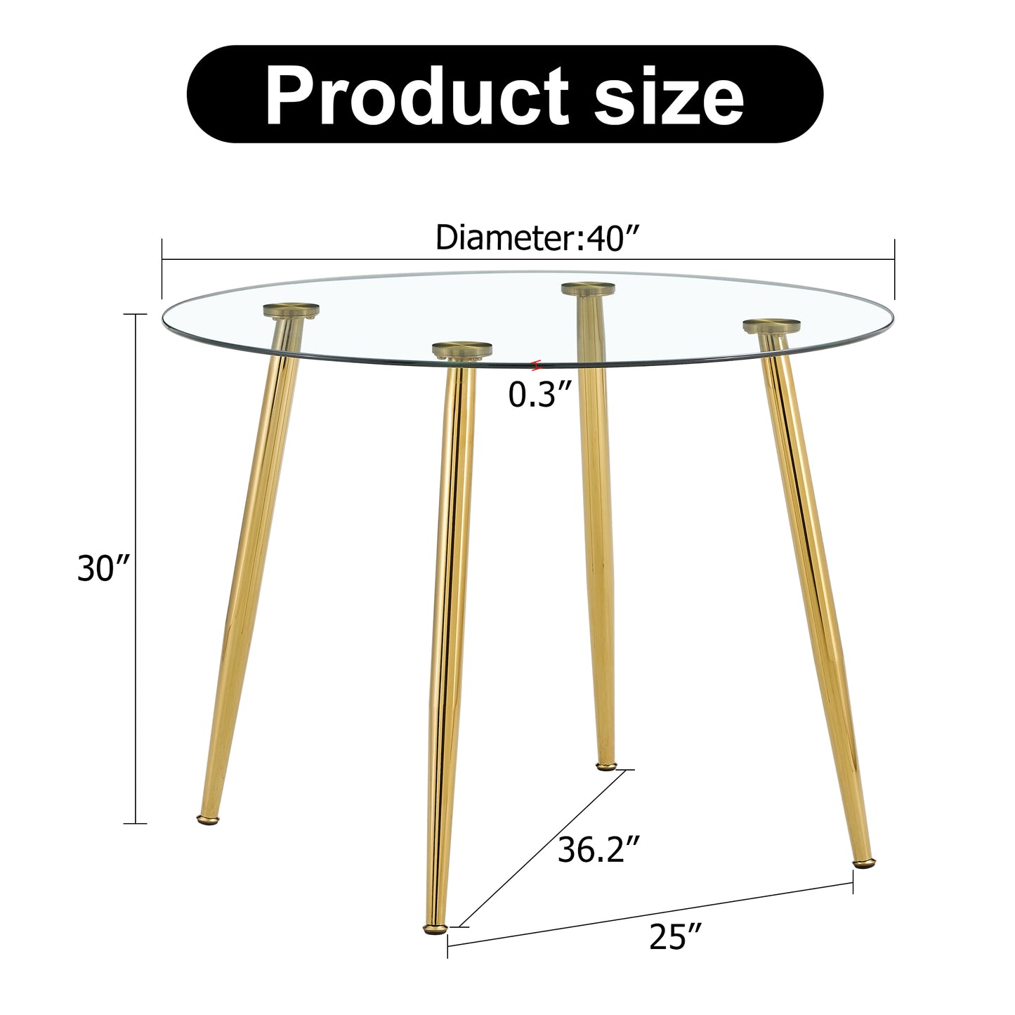 Elegant 40-Inch Round Glass Dining Table with Gold Plated Legs - Modern Minimalist Design