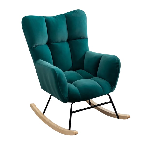 Modern Green Accent Chair with Tufted Upholstered Velvet Rocking