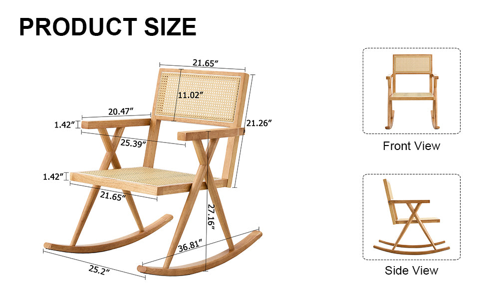 Elegant Solid Wood Rocking Chair with Imitation Rattan - Ideal for Indoor and Outdoor Relaxation