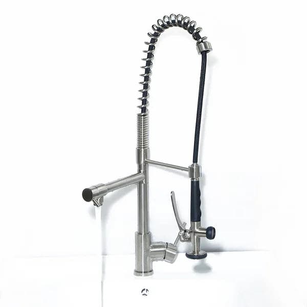 Commercial Pull Down Pre-rinse Spring Sprayer Brushed Nickel Kitchen Sink Faucet with Deck Plate Solid Brass