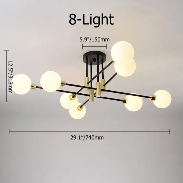 Modern White Glass 8-Light Semi-Flush Mount Chandelier