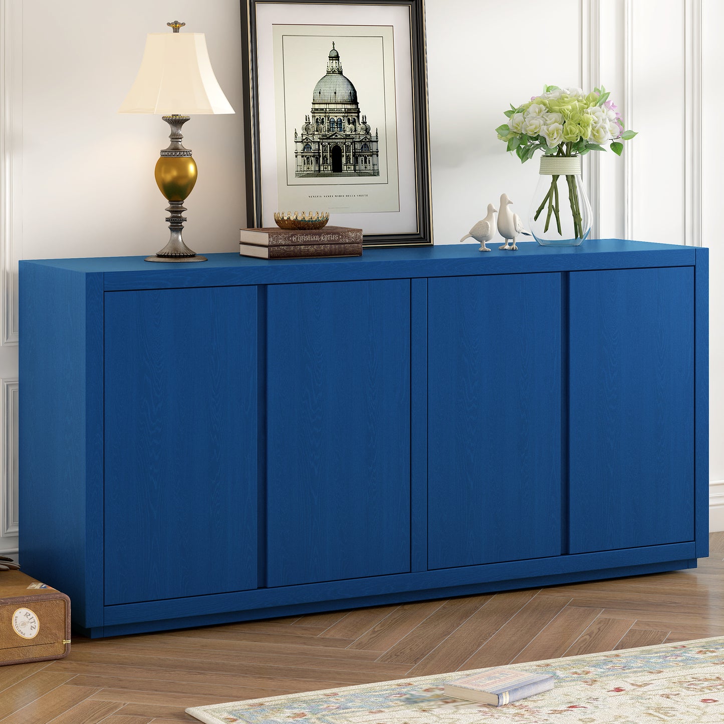 U-Style Distinctive Features of a Four-Door Cabinet Sideboard with Ash Veneer suitable for Hallway, Entryway, Living Room