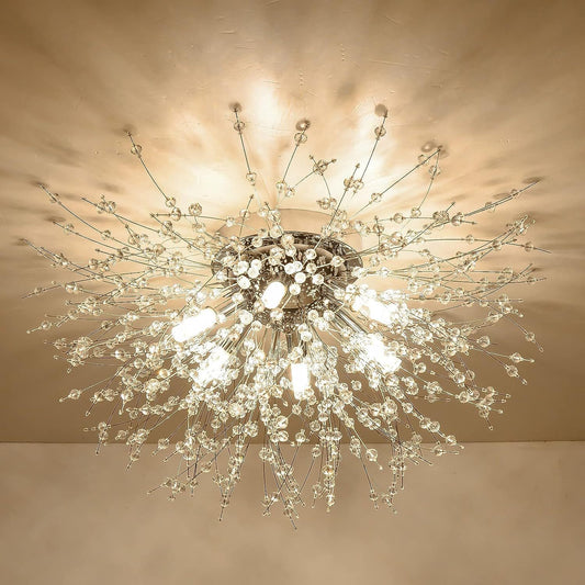 Flush Mount Ceiling Lights, Modern Gold Crystal Sputnik Firework Close to Ceiling Lamp LED Ceiling Lighting Fixtures for Bedroom Kitchen Island Hallway Entryway Porch Gazebo