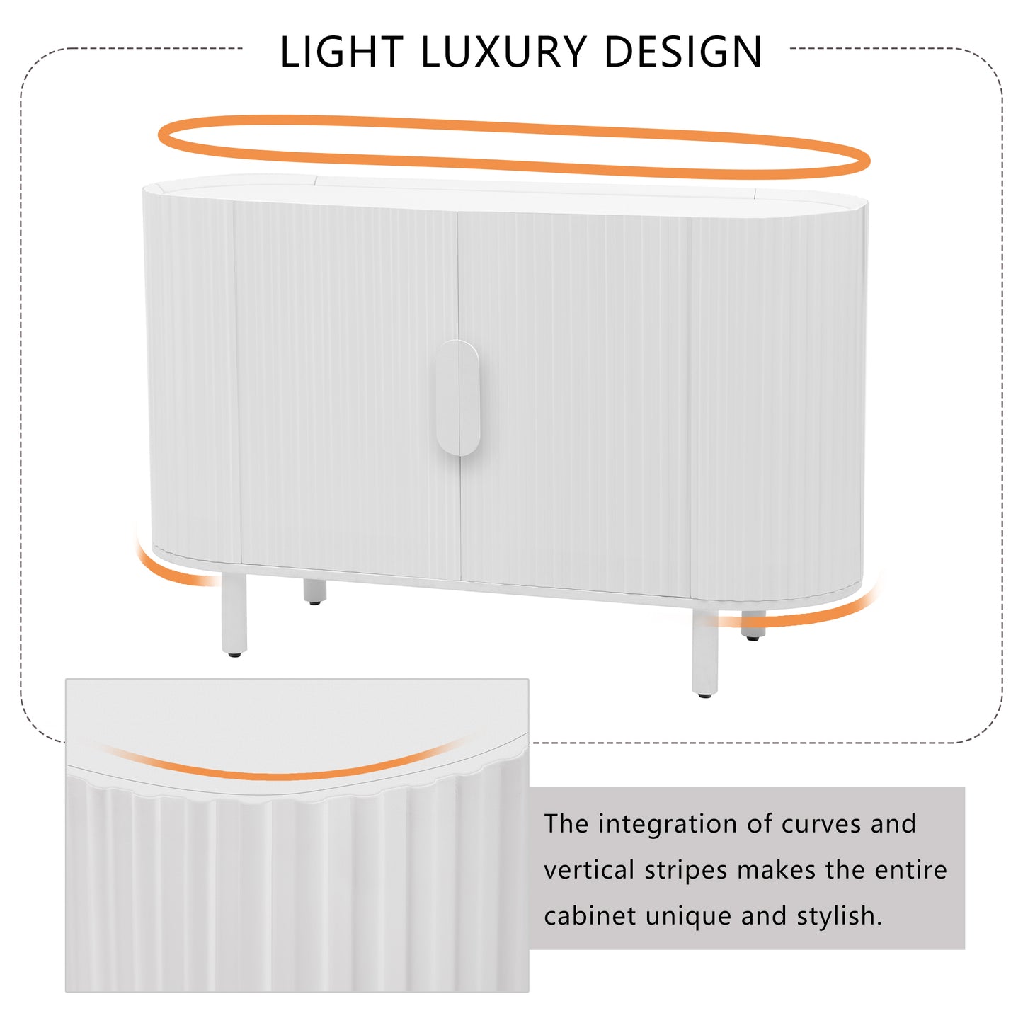 U-Style Curved Design Light Luxury Sideboard with Adjustable Shelves,Suitable for Living Room,Study and Entrance