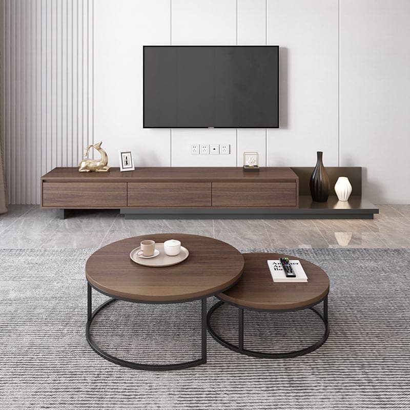 Modern TV Stand Retracted & Extendable 3-Drawer Media Console