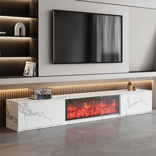 Meuble TV de rangement en bois pour cheminée électrique de 70,9 po avec télécommande pour téléviseurs jusqu'à 70