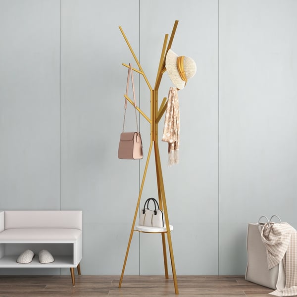 70.9" Gold Modern Freestanding Coat Rack Hanging with Shelf Marble Base