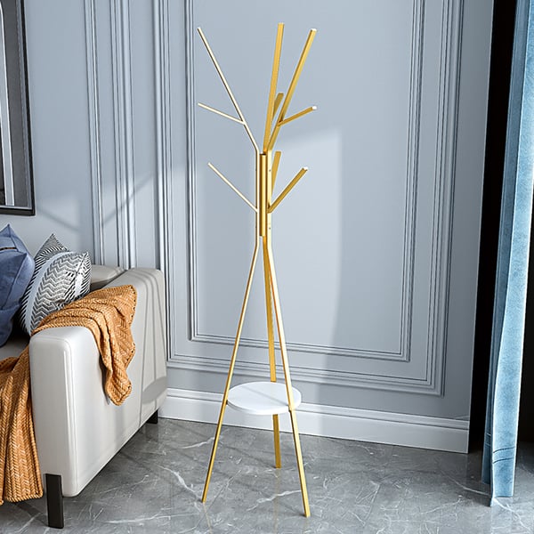 70.9" Gold Modern Freestanding Coat Rack Hanging with Shelf Marble Base