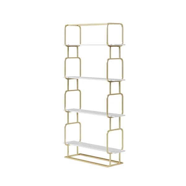 70.9 Modern Freestanding Etagere Bookshelf in Gold & White-S