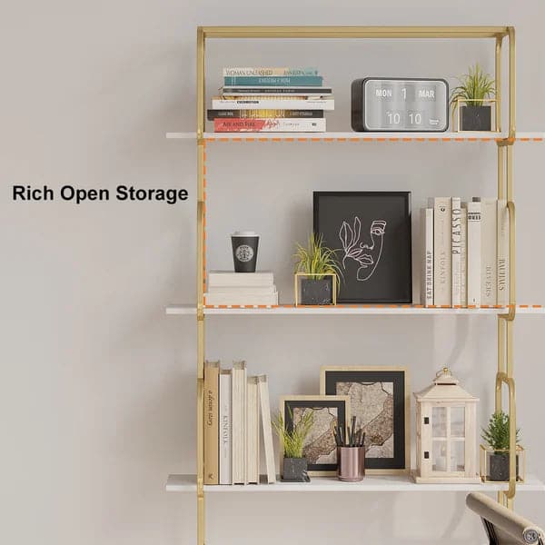 70.9 Modern Freestanding Etagere Bookshelf in Gold & White-S