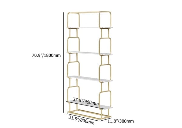 70.9 Modern Freestanding Etagere Bookshelf in Gold & White-S