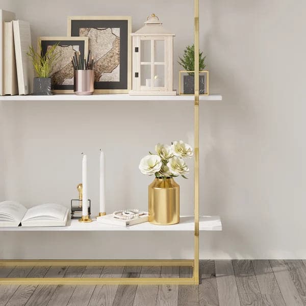 70.9 Modern Freestanding Etagere Bookshelf in Gold & White-S