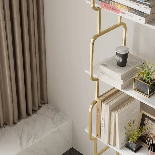 70.9 Modern Freestanding Etagere Bookshelf in Gold & White-S