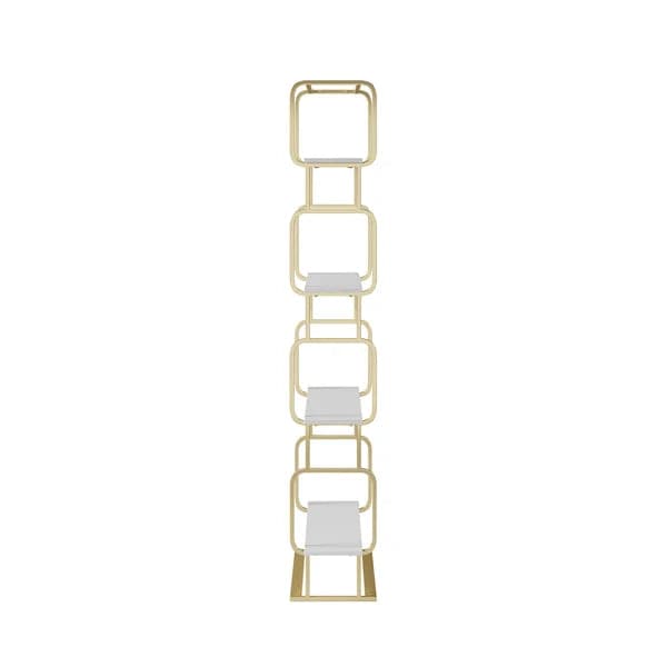 70.9 Modern Freestanding Etagere Bookshelf in Gold & White-S