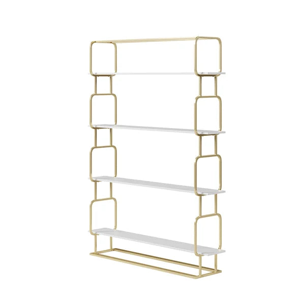 70.9 Modern Freestanding Etagere Bookshelf in Gold & White-M