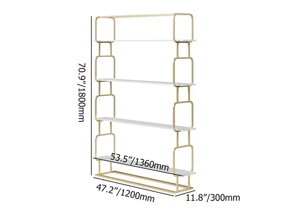 70.9 Modern Freestanding Etagere Bookshelf in Gold & White-M