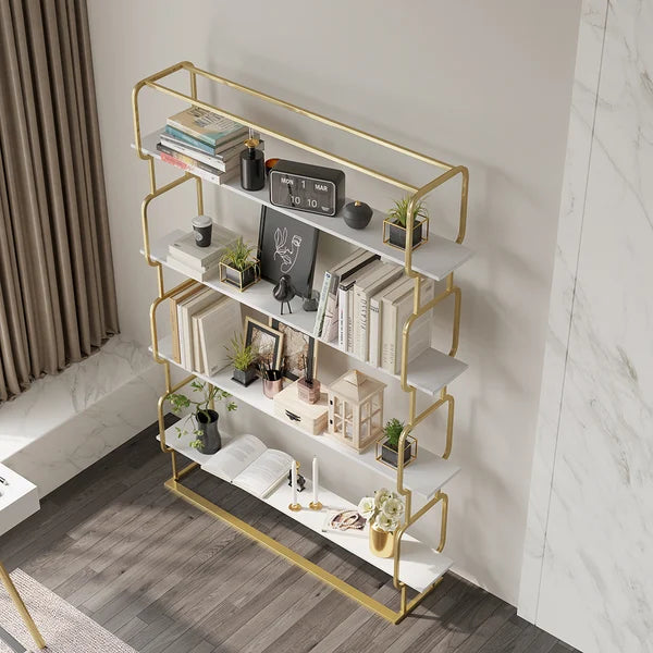 70.9 Modern Freestanding Etagere Bookshelf in Gold & White-M