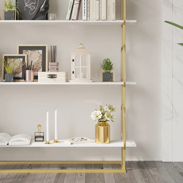 70.9 Modern Freestanding Etagere Bookshelf in Gold & White-M