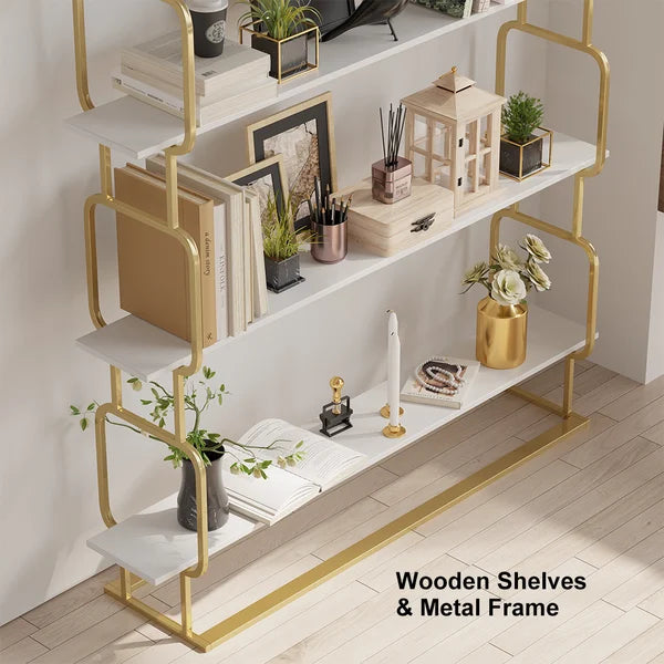 70.9 Modern Freestanding Etagere Bookshelf in Gold & White-M