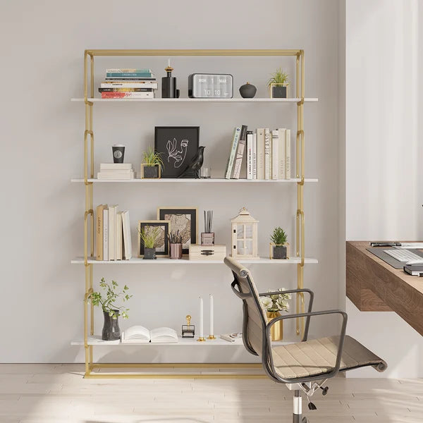 70.9 Modern Freestanding Etagere Bookshelf in Gold & White-M