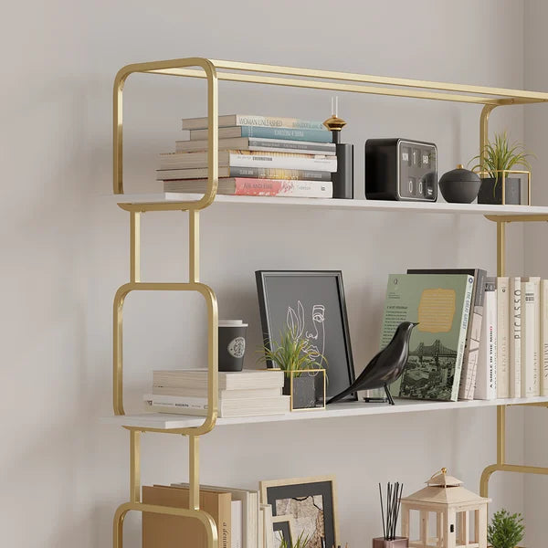 70.9 Modern Freestanding Etagere Bookshelf in Gold & White-M