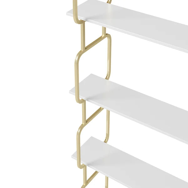 70.9 Modern Freestanding Etagere Bookshelf in Gold & White-M