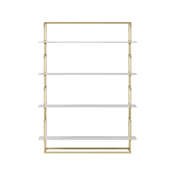 70.9 Modern Freestanding Etagere Bookshelf in Gold & White-M