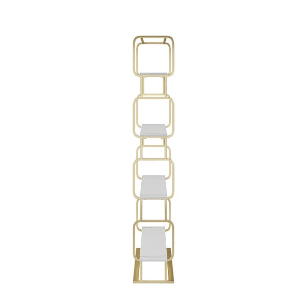 70.9 Modern Freestanding Etagere Bookshelf in Gold & White-M