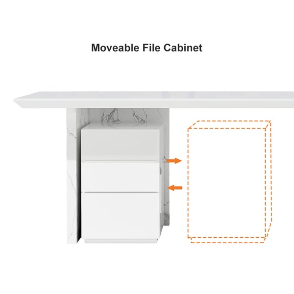 Modern Wooden Desk White Home Office Desk with Filing Cabinet