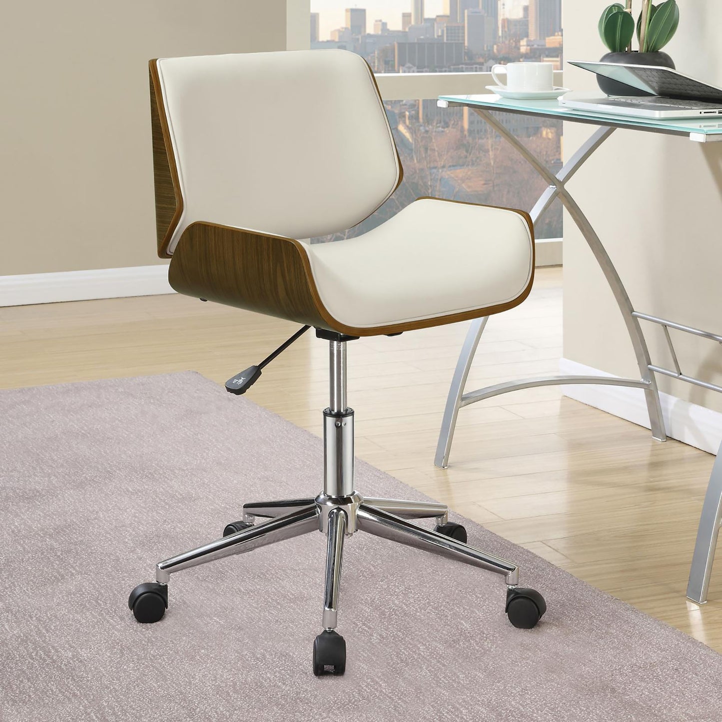 Ecru and Walnut Swivel Office Chair