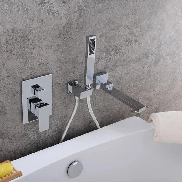 Chrome Wall Mounted Swirling Tub Filler Faucet with Hand Shower
