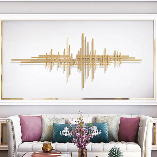 Décoration murale en métal avec lignes dorées modernes géométriques, 47,2 "x 19,7", accent suspendu pour salon