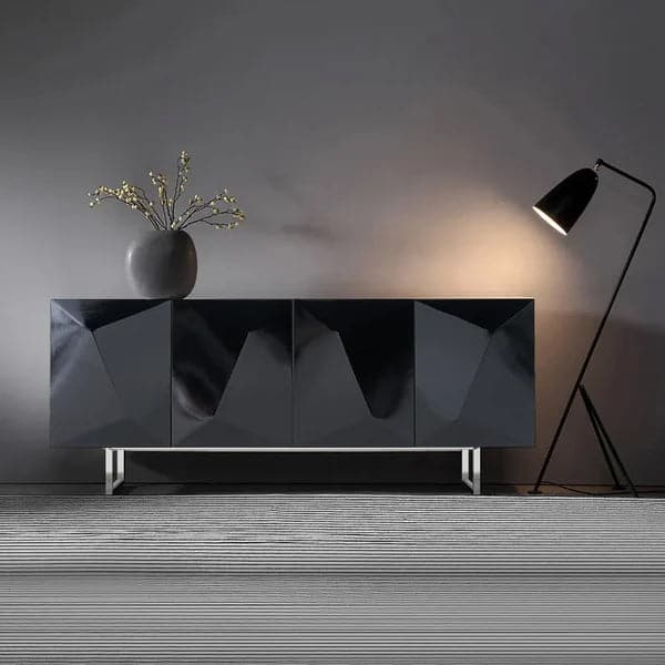 71 Inch Modern Black Buffet Sideboard Kitchen Cabinet with 4 Doors Adjustable Shelves