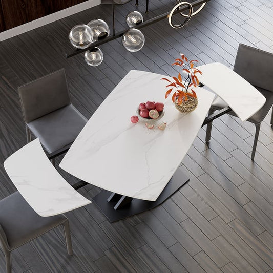 71" Modern Extendable White Sintered Stone Dining Table with Leaf X-Base 4-6 Seater