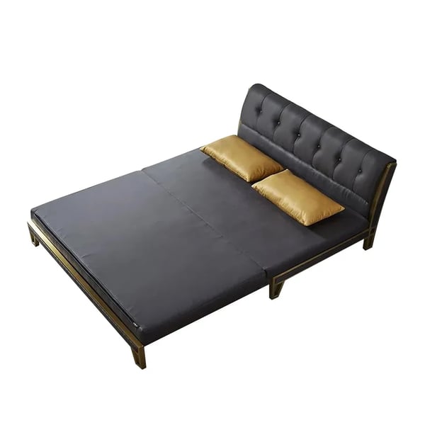 59" Modern Black Convertible Sofa Bed Tufted Leath-Aire Upholstery