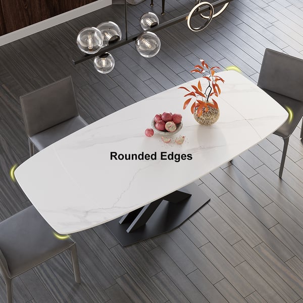 Table de salle à manger extensible moderne en pierre frittée blanche de 71 po avec base en X à feuilles 4-6 places