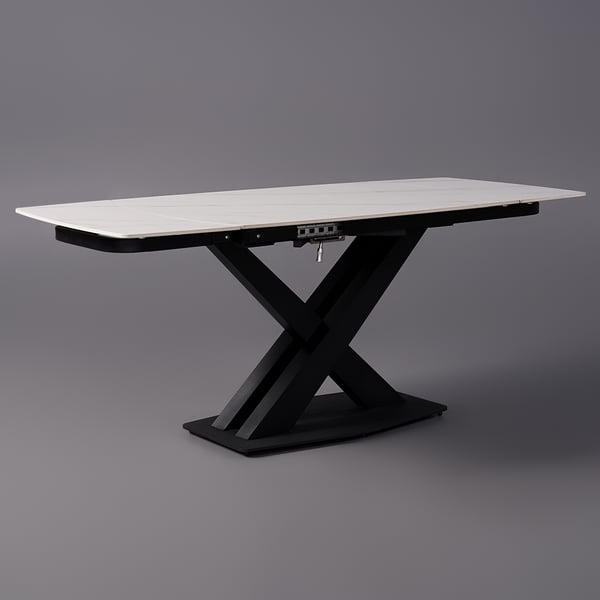 Table de salle à manger extensible moderne en pierre frittée blanche de 71 po avec base en X à feuilles 4-6 places