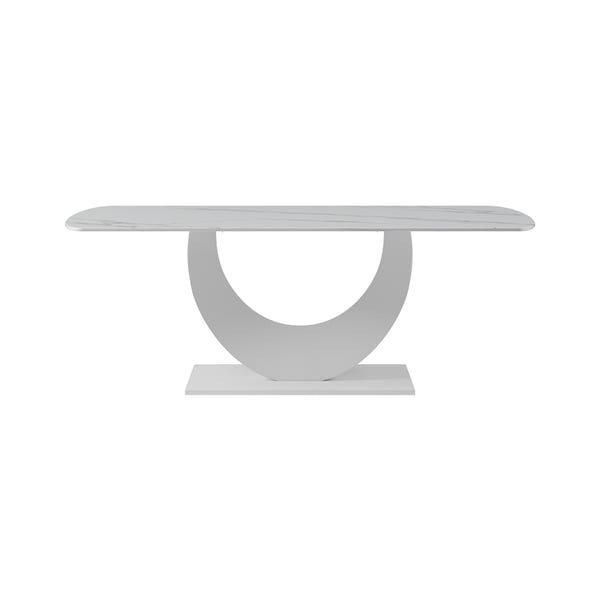 Table de salle à manger en faux marbre blanc de 71 po pour base à 8 croissants en pierre frittée