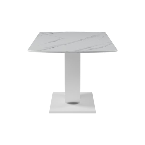 Table de salle à manger en faux marbre blanc de 71 po pour base à 8 croissants en pierre frittée