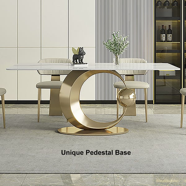 Table de salle à manger rectangulaire blanche de 71 pouces, plateau moderne en faux marbre avec base sur pied