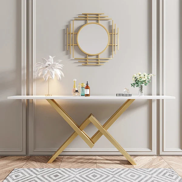 Black/White & Gold Narrow Console Table Accent Table For Entryway X Base & Metal in Small#White-XL